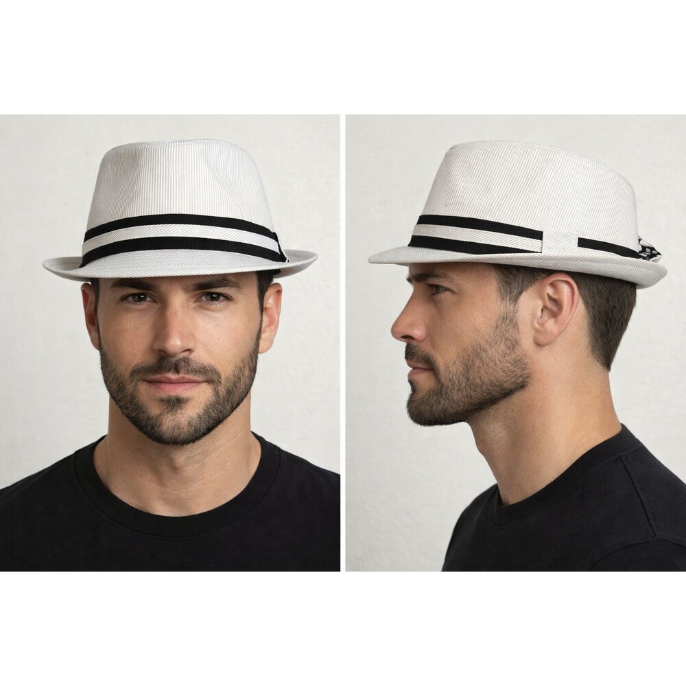 Granule Fedora Trilby Unisex Hat Beige Twill Two-Color Band New w/Tags